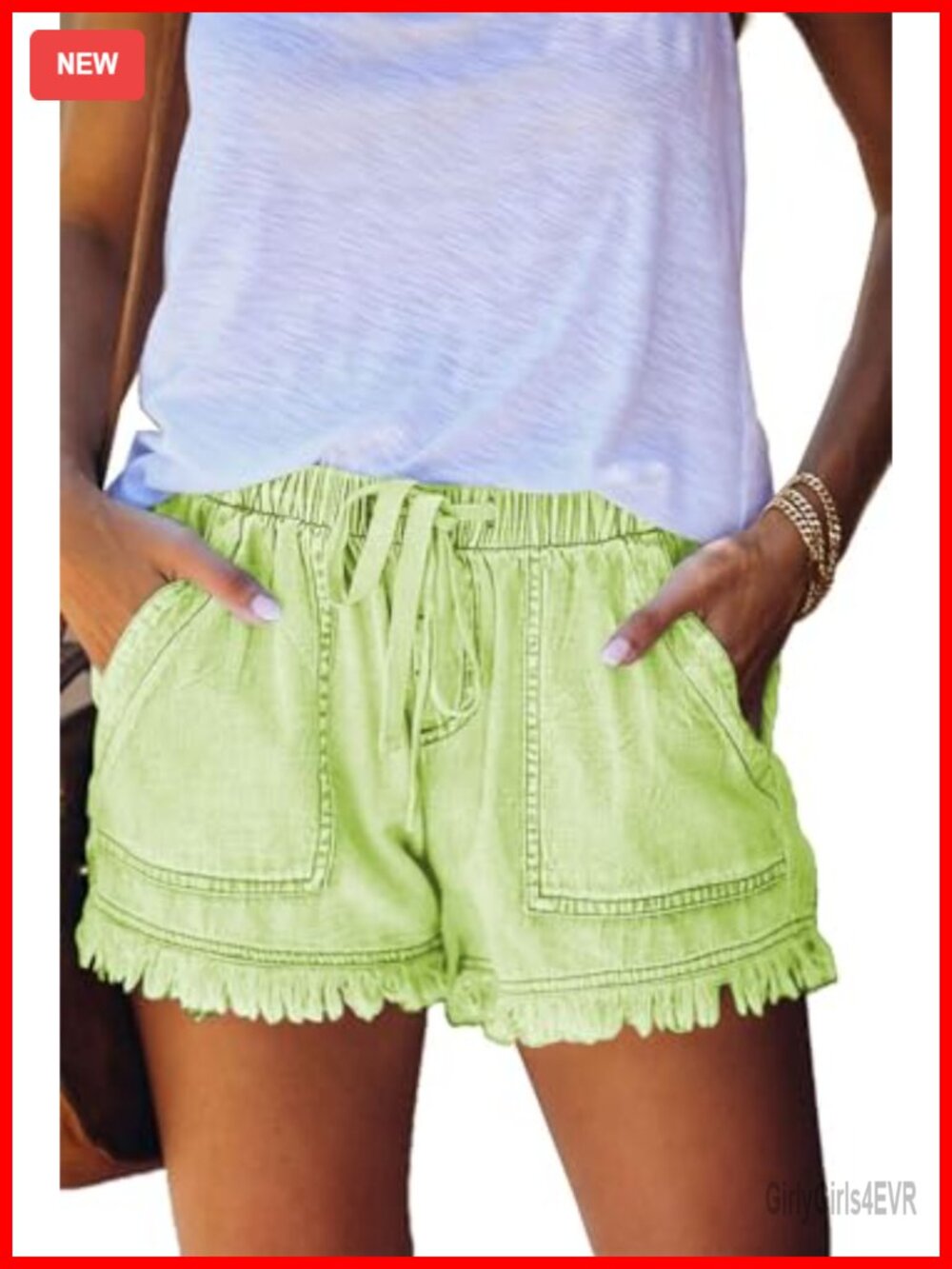 Women's Casual Drawstring Shorts with Pockets - Lightweight Cotton Linen